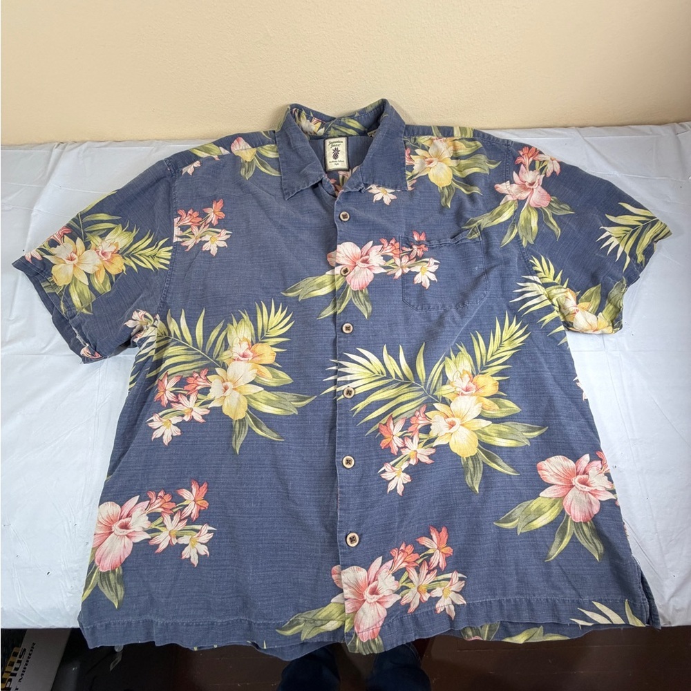 Jamaica Jaxx Floral Button Down Shirt - Blue and Yellow